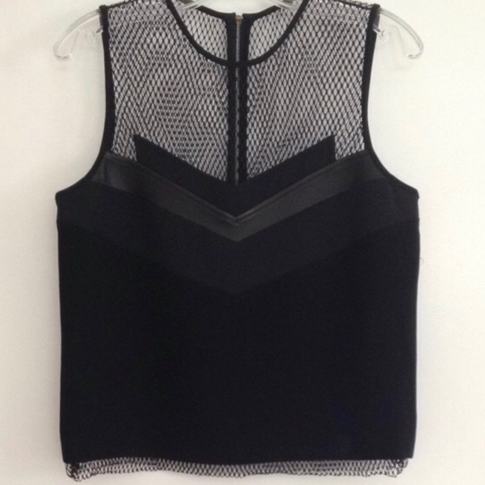 Rag and bone black fishnet and leather top